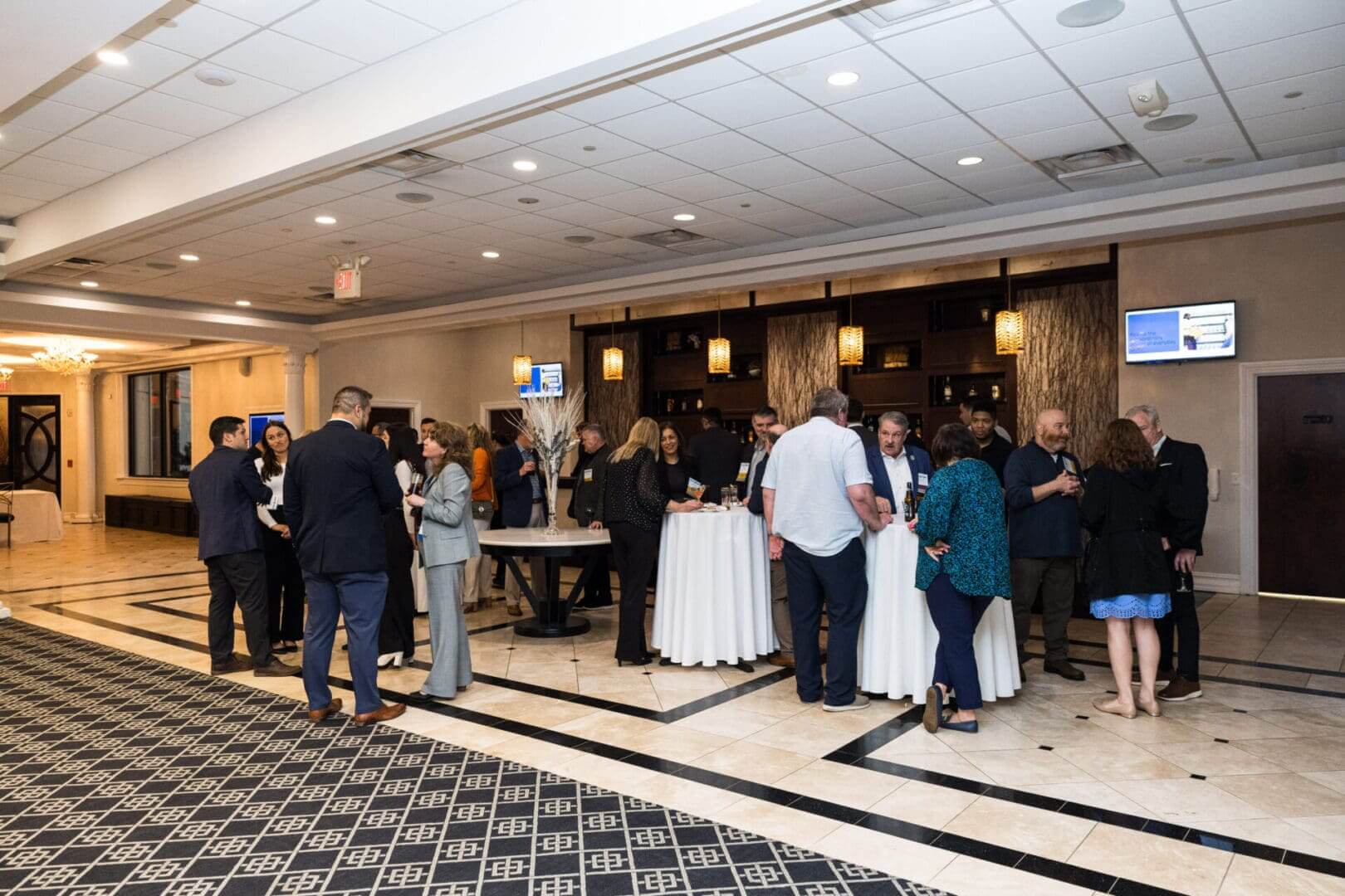 People networking at a business conference.