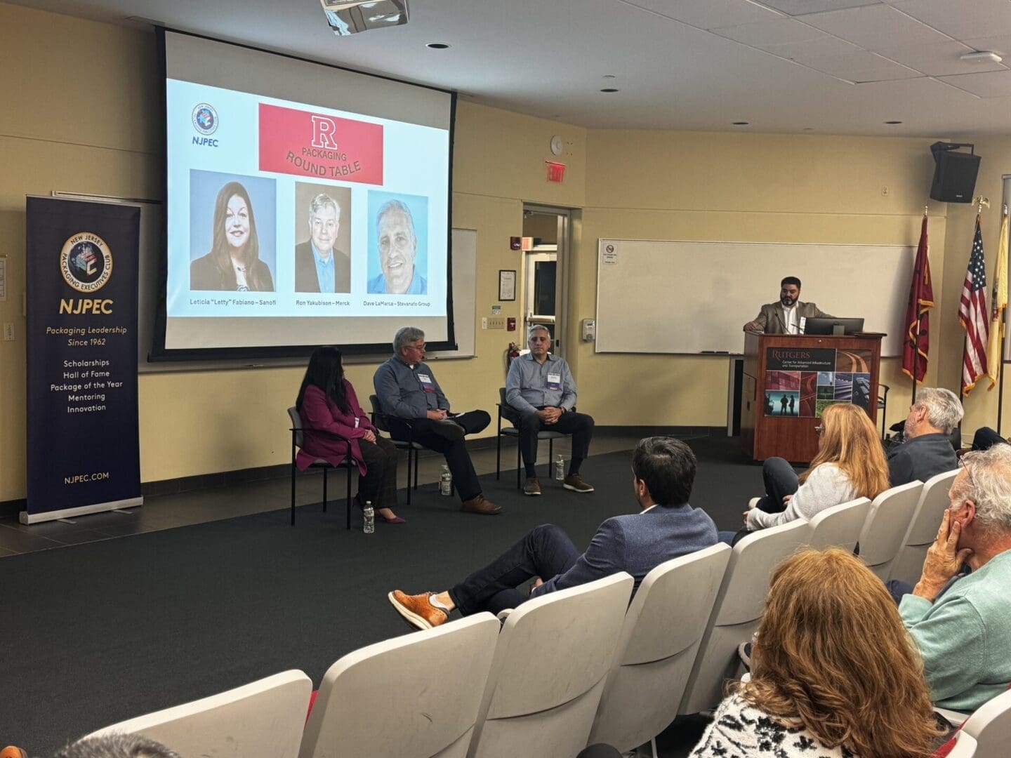 Panel discussion at a packaging round table event.