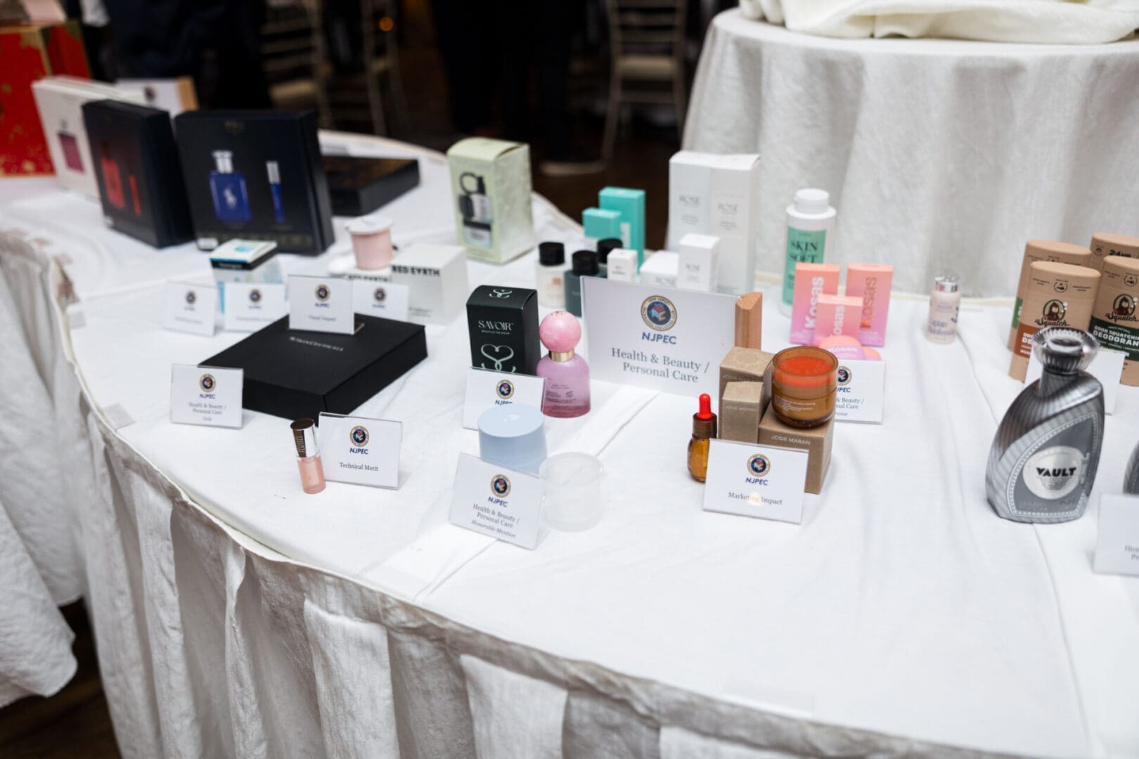 Table displaying various health and beauty products.